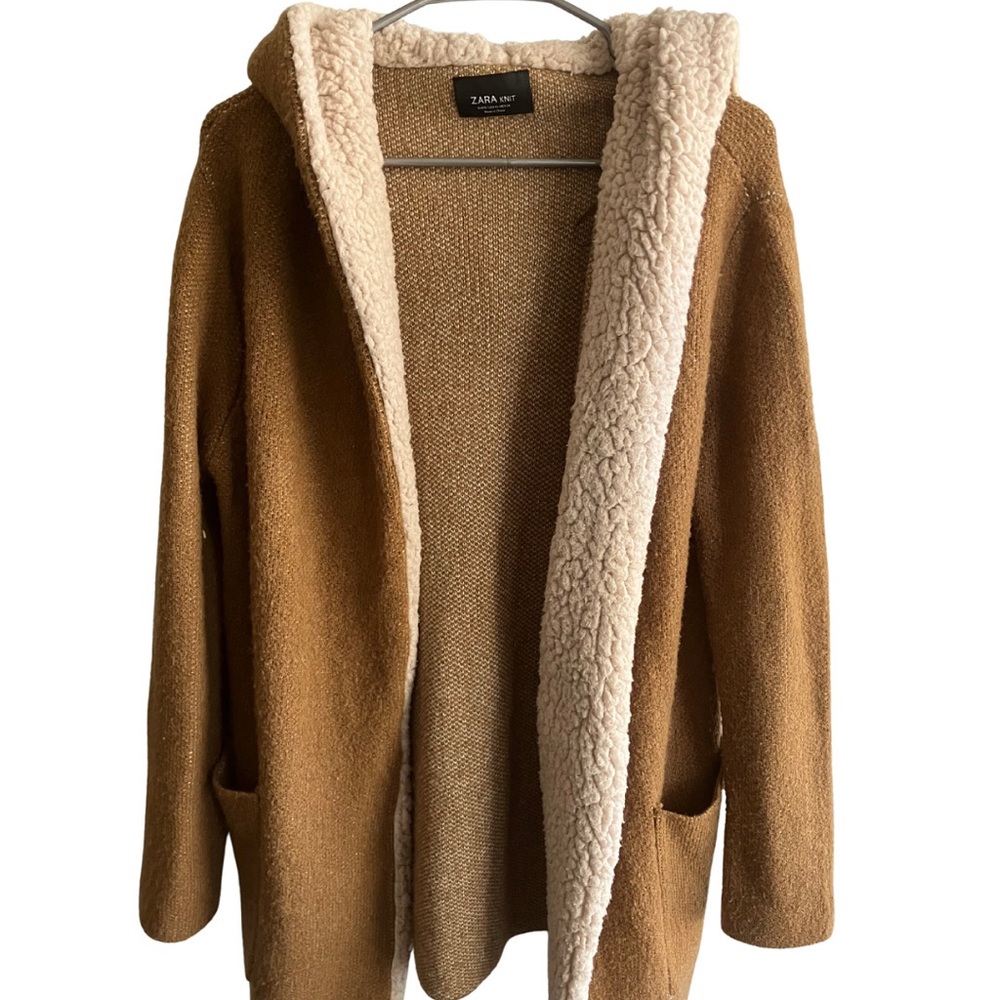 Zara knit sherpa cardigan brown small